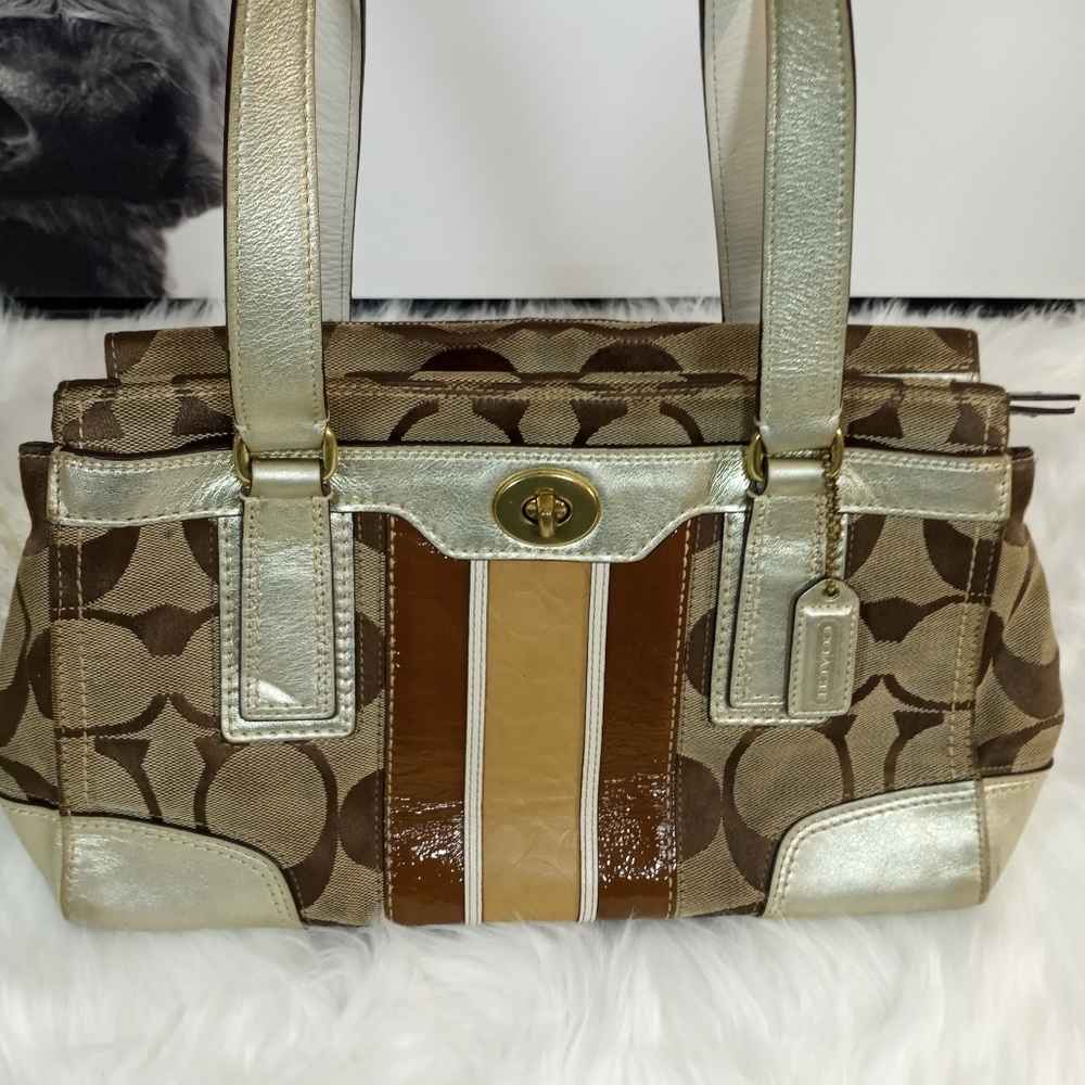 Coach Hamptons Khaki Signature/Leather accent Bag